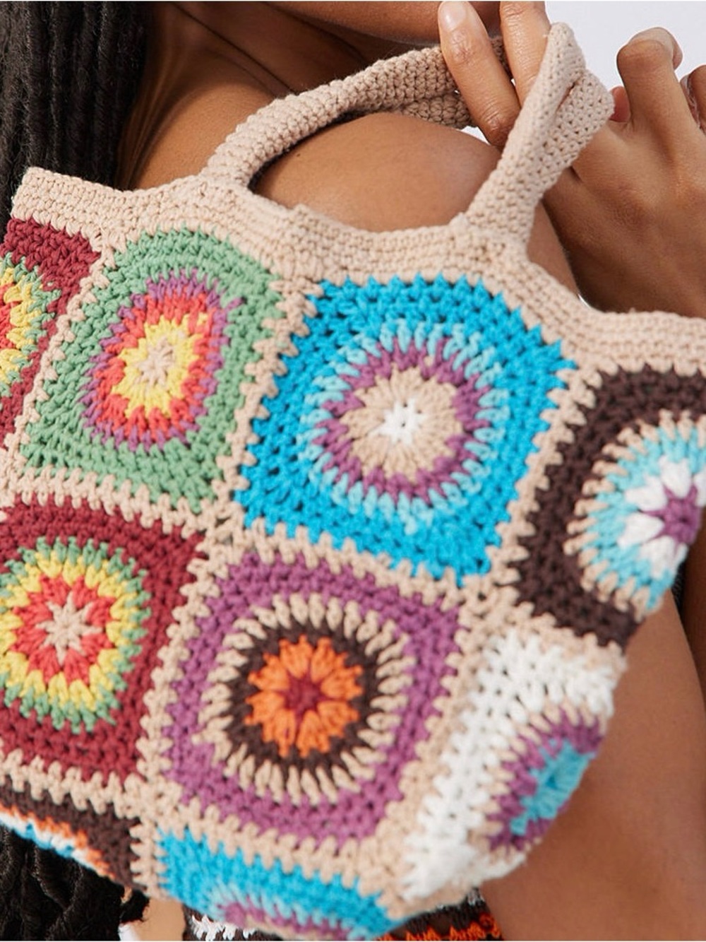 Urban Outfitters Multicolor Crochet Granny Square Tote - Beige Trim - Picture 4 of 4